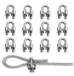 TERF® 12 Pcs Wire Rope Cable Clip Clamps M3 for Ø 3mm (1/8") Wire Rope Cable Grip Galvanized Steel U Bolt Saddle Fastener for Rigging Rope and Tension Cable Garden Tension Wire Ropes