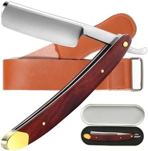 Straight Razors for Men Vintage Straight Razor with Wooden Handle and Steel Straight Razor Blade - Professional Straight Edge Barber Razor Set with Iron Box and Leather Strop