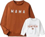 BULINGNA Mommy and Me Matching Outfit Letter Print Sweatshirt Family Matching Halloween Thanksgiving Christmas Pullover Shirt, Brown, Small