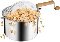 Stovetop Popcorn Maker - 6-Quart Aluminum Popcorn Popper with Hand Crank, Vented Lid, and Stir Paddle by Great Northern Popcorn (Silver)