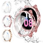 YUESAKA (3+3Packs) Screen Protector for Galaxy Watch 5 Galaxy Watch 4 40mm Bling Diamond Case,Hard PC Cover Bumper and Anti-Fog Tempered Glass Protective Film for Samsung Watch 5 Watch 4 Smartwatch 40mm Accessories