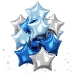 Blue Star Foil Balloons, 18 Inch Royal Blue Silver Stars Shape Mylar Helium Balloons 12 Pcs Large Light Blue Silver Pentagram Balloons Party Decoration for Birthday Graduation Baby Shower