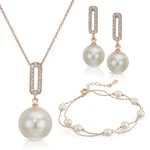 Crystalline Azuria Jewelry Simulated White Pearls Necklace Earrings Bracelet for Women Wedding Party Bridal and Bridesmaid Accessories Rose Gold Plated