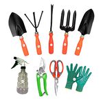 Kraft Seeds by 10CLUB Garden Tool Kit - 9 Pieces (Weeder, Trowels, Hand Fork, Cultivator, Scissors, Pruner, Gardening Hand Gloves, Spray Pump) | Durable Gardening Tools | Home Gardening Hand Tool Set