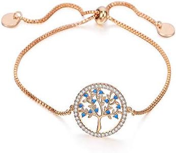 Bracelet arbre de vie pour les femmes, bracelet réglable en cuivre plaqué or rose argenté et bracelet en argent avec brillant cadeau en cristal de zircone cubique pour les amis, maman (Plaqué or)