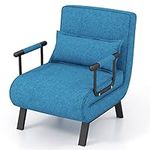 KOMFOTT Convertible Sleeper Chair Bed, 4-in-1 Folding Sofa Bed with 6-Position Adjustable Backrest, Upholstered Chaise Lounge with Removable Pillow, Leisure Recliner Lounge Couch (Blue)