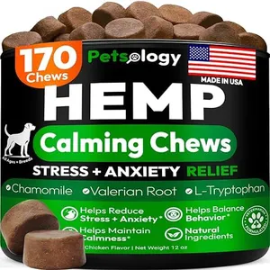 Hemp Calming Chews for Dogs - 170 Dog Calming Chews - Anxiety Relief Treats - Advanced Stress Relief, Separation Aid, Barking, Thunder, Fireworks, Melatonin - Pet Supplement - Made in USA