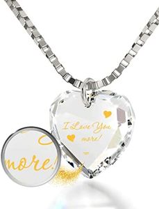 Nano Jewelry I Love You More Necklace 24k Gold Inscribed onto a Tiny Heart Pendant Crystal, 18" 925 Sterling Silver