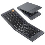 ProtoArc Foldable Compact Keyboard, XK04 Portable Bluetooth Keyboard with PU Leather Cover, Pocket-Sized Wireless Travel Keyboard for iPad iPhone Mac Android Windows iOS (Gray)