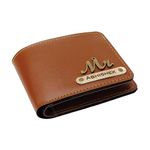 The Unique Gift Studio Men's Leather Wallet with Personalised Name with Logo, Tan Color