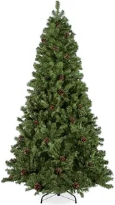Best Choice Products 6ft Pre-Decorated Holiday Christmas Tree for Home, Office, Party Decoration w/1,000 Tips, Pinecones, Metal Base – Green