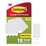 Command Small Picture Hanging Strips, Damage Free Hanging Picture Hangers, Wall Hanging Strips for Back to School Dorm Organization, 18 White Adhesive Strip Pairs(36 Command Strips)