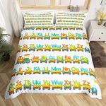 Alphabet Duvet Cover Single For Kids Cartoon Truck Bedding Set 2Pcs Colorful Toy Car Comforter Cover Abc Bedding Train Tractor Quilt Cover For Boys Girls Bedroom Decor Car Themed Child Birthday Gifts