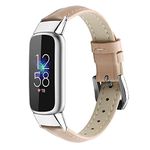 AISPORTS Compatible with Fitbit Luxe Strap Leather for Women Men, Soft Breathable Leather Sport Wristband Metal Classic Buckle Bracelet Replacement Strap for Fitbit Luxe Fitness and Wellness Tracker