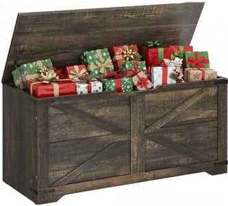 DWVO Storage Bench, Farmhouse Storage Chest with 2 Safety Hinges, 39.4" Retro Wooden Storage Organizer, Shoe Bench for Entryway, Bedroom, Living Room, Dark Rustic Oak