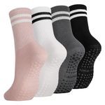 Zuimei 4 Pairs Yoga Grip Socks Women, Non Slip Pilates Socks Grippy Socks Ladies Mid-Calf Grip Socks Breathable Cotton Socks for Ballet, Dance, Workout, Fitness, Running(1_year light color)