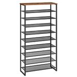 HOOBRO 10-Tier Shoe Rack, Large Capacity Shoe Organizer Shelf, Shoe Storage Unit for 27-36 Pairs of Shoes, for Entryway, Hallway, Closet, Dorm Room, Industrial, Rustic Brown BF107XJ01