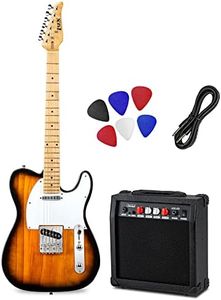 LyxPro 39” Electric Guitar TL Series Kit, 20 Watt Amp Speaker, Solid Full-Size Body, C-Shape Neck, Quality Tuning Heads, 3-Way Switch & Volume/Tone Controls, 12 Picks And Cable Included - Sunburst