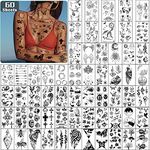 Metuu Temporary Tattoos 60 Sheets Black Tiny Tattoos Stickers for Man or Woman, Waterproof Non-toxic Removable Fake Tattoos for Body Hand Shoulder Face Leg Feet Neck and Finger