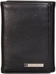 Nautica Men's Classic Leather Trifold RFID Wallet (Available in Smooth or Pebble Grain), Enameled Logo - Black, One Size