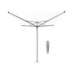 Brabantia - Topspinner - 50 Metres of Clothes Line - UV-Resistant & Non-Slip Lining - Smooth Turns - Umbrella System - Rotary Dryer with Ground Spike 45 mm - Metallic Grey - ø 295 cm