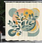 Ambesonne Eucalyptus Leaves Shower Curtain, Modern Geometric Nature Mid Century Boho with Peachy Details, Cloth Fabric Bathroom Decor Set with Hooks, 69" W x 70" L, Orange Dark Sea Green