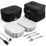 STN Electric Lunch Box Food Heater 80W Heated Lunch Box Set with 2x1.5L 304 SS Container,Cutlery Set,10L Insulated Bags for 12v 24v 220v