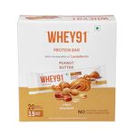 Whey91 Peanut Butter Protein Bar | 20g Protein & 3.9g Fibre per Bar | Natural Immunity Booster Lactoferrin | No Artificial Flavours | (Pack of 6 Bars) 390g