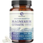 Magnesium Citrate Complex | 500 MG | High Absorption Magnesium Supplements for Calm, Relaxation, Regularity & Digestion Support with Elemental Magnesium | Gluten-Free, Soy-Free | 120 Capsules