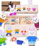 Jaques of London Wooden Puzzle Rabbit Family Dress Up | Wooden Jigsaw for 3 4 5 Year Olds | Toddler Puzzles | Girls and Boys Wooden Animal Toys