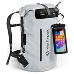 Earth Pak Waterproof Backpack with Roll-Top Closure, Front Pocket, Cushioned Back Panel & Phone Case (Gray, 55L)