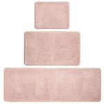 mDesign 100% Polyester Luxury Rectangular Spa Mat Rugs, Plush Water Absorbent - for Bathroom Vanity, Bathtub/Shower, Machine Washable - Runner, Standard & Small Rug, Set of 3 - Heather Light Pink