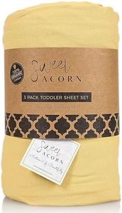 Sweet Acorn 3 Piece Toddler Bedding Sets - Organic Cotton Jersey Knit - Fits Convertible Cribs and Mattresses - 9" x 28" x 52" - Butter Yellow