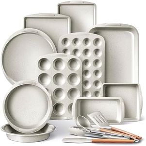 Country Kitchen Nonstick Stackable Bakeware Set - Durable, Easy Release Baking Set, Cream, 14 Pcs