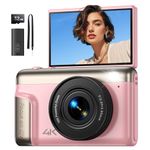 Digital Camera 4K for Photography Vlogging: 64MP Compact Photo Camera for Video 180° Flip Screen 3" Portable Digital Cameras with 16X Digital Zoom 32GB SD Card Gifts for Kids Beginners Adults Pink