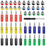 KUOQIY 50 PCS 4mm Banana Plug Socket Connector, 4mm Banana Socket Jack + 4mm Speaker Plug Speaker Cable Connectors, with Screwdriver (25 Pairs 5 Color)