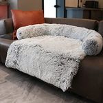 MoonxHome Pet Sofa Protector, Calming Dog Bed for Large Medium dogs, Plush Dog Mat Dog Sofa,Universal Pet Furniture Cover with Soft Neck Bolster, Sofa Bed, Machine Washable Silver Gray Medium