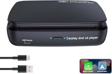 Car CD DVD Player Support USB Play Plug and Play Portable CD Player for Car Built-in Wireless CarPlay Adapter & Android Auto(Suitable for Cars with Wired carplay)