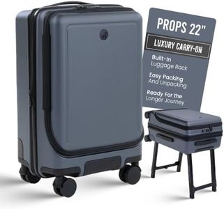 Props 22” Luxury Carry on luggage with wheels - Built-In Desk Luggage Stand - TSA Approved rolling carry on suitcase - Expandable & Lightweight airport luggage for Business Travel (Midnight Blue)
