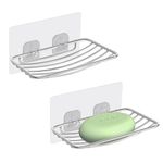 Uten 2 Pcs Strong Self Adhesive Soap Dish, Stainless Steel Soap Holder Wall Mounted Soap Tray No Drilling for Shower Bathroom Kitchen Silver