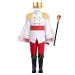 Nativity King Costume Kids: Prince Charming Costume For Boys Royal Prince Outfits Jacket Pants Crown Scepter Set Dress Up Halloween Birthday Party Costume #White Suit + Crown + Scepter+Cape 5-6 Years