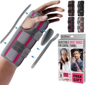 DR. BRACE Adjustable Wrist Brace Night Support for Carpal Tunnel, Doctor Developed, Upgraded with Double Splint & Therapeutic Cushion,Hand Brace for Pain Relief,Injuries,Sprains (S/M Lefr Hand, Grey-Pink)