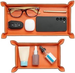 Navaris PU Leather Tray Set - 2 pcs Trinket or Valet Key Bowl - Jewellery, Pen, Watch Organiser Desk Trays - Stylish Bedside Table Accessories Tidy for Men