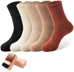 SISOSOCK Fuzzy Socks for Women Cozy Soft Warm Socks Casual Home Sleep Comfy Socks 5 Pack Winter Socks Gifts for Women, Ruffled Socks-01, 5-9