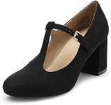 DREAM PAIRS Low Chunky Heels for Women DPU211 T-Strap Mary Jane Pumps Closed Toe Wedding Dress Shoes Black Size 8.5