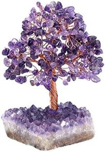 Jovivi Natural Amethyst Healing Crystal Money Tree on Amethyst Cluster Geode Druzy Base Feng Shui Crystals for Home Office Desk Decorations, Wealth, Good Luck