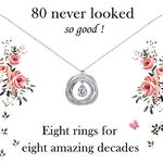 VOSAP 80th Birthday Gifts for Women, Best Friend Birthday Gifts, Sterling Silver 8 Rings Chain Necklace Jewellery 80th Birthday Gifts for Her Mum Sister Nana