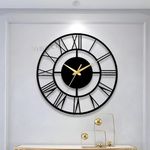 Vissera Silent Wall Clock for Bedroom | Decorative Metal Wall Watch for Living Room | Antique Designer Big Size Roman Number Modern Hanging Clock for Home Décor, Dining, Drawing, Wall Decoration Items