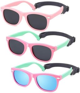 Polarized Baby Sunglasses with Strap - Unbreakable Flexible Infant Sunglasses for Toddlers Age 0-24 Months (Pink/Gray + Pink Green/Gray + Pink Green/Blue) - 3 Pack