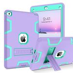 BENTOBEN for iPad Air 2 Case, for iPad Case Air 2nd Generation Case, Three Layer Heavy Duty Bumper Rugged Shockproof Kickstand Full Body Protective Kids Man Women Cover for iPad Air 2, Purple/Green